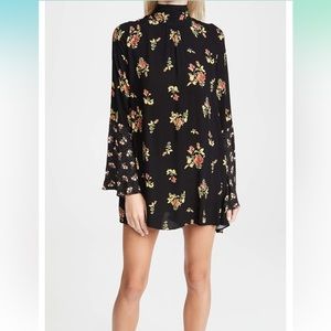 Free People Black Floral Bell Sleeve Mini Dress